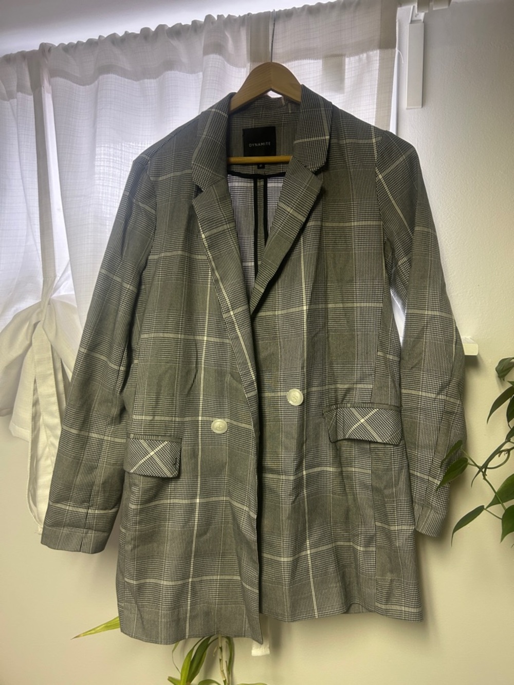 Dynamite Gray Plaid Oversized Blazer